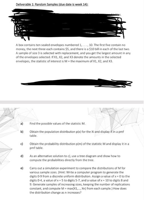 Deliverable 1: Random Samples (due date is week