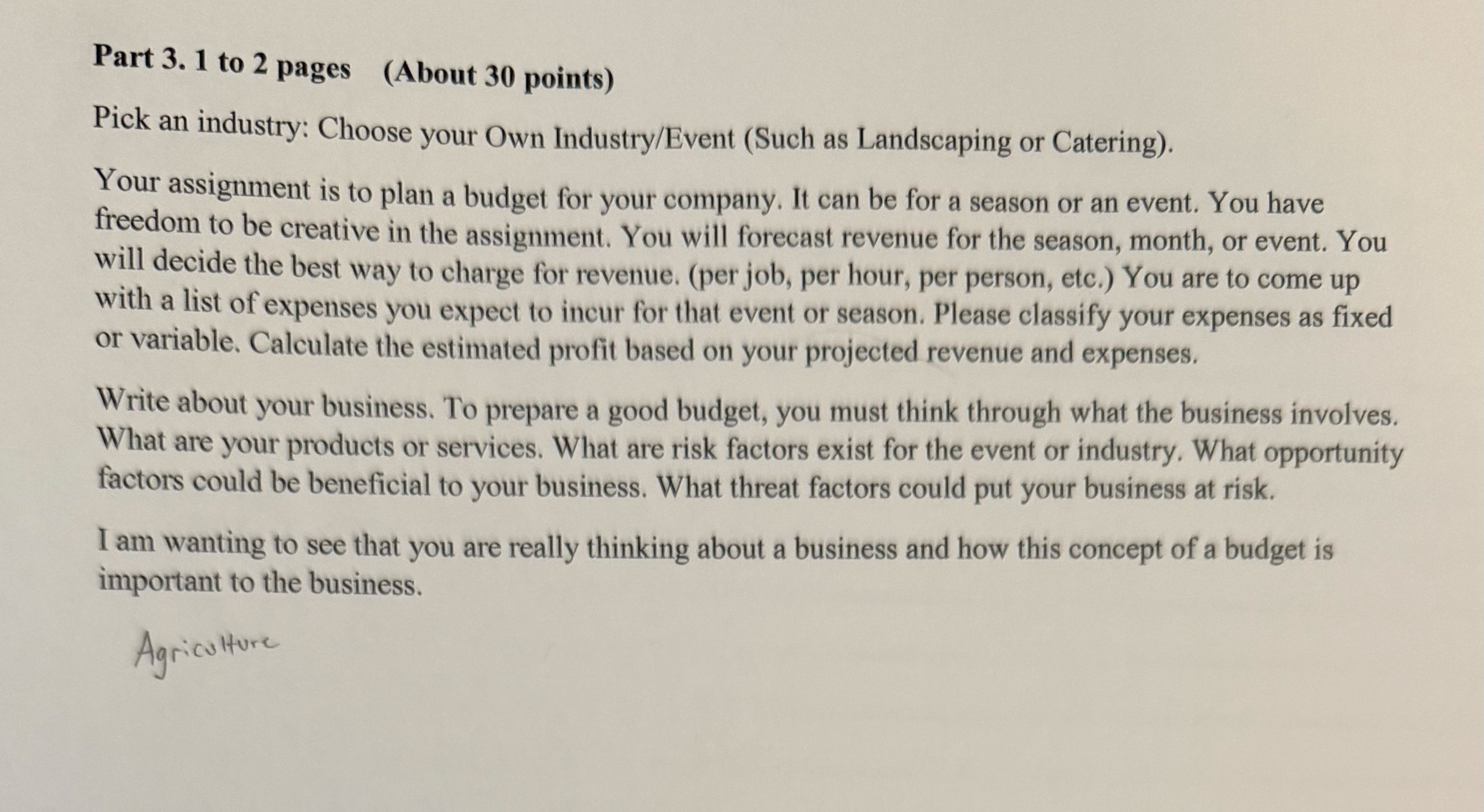 Part 3 . 1 to 2 pages ( About 3 0 points ) Pick