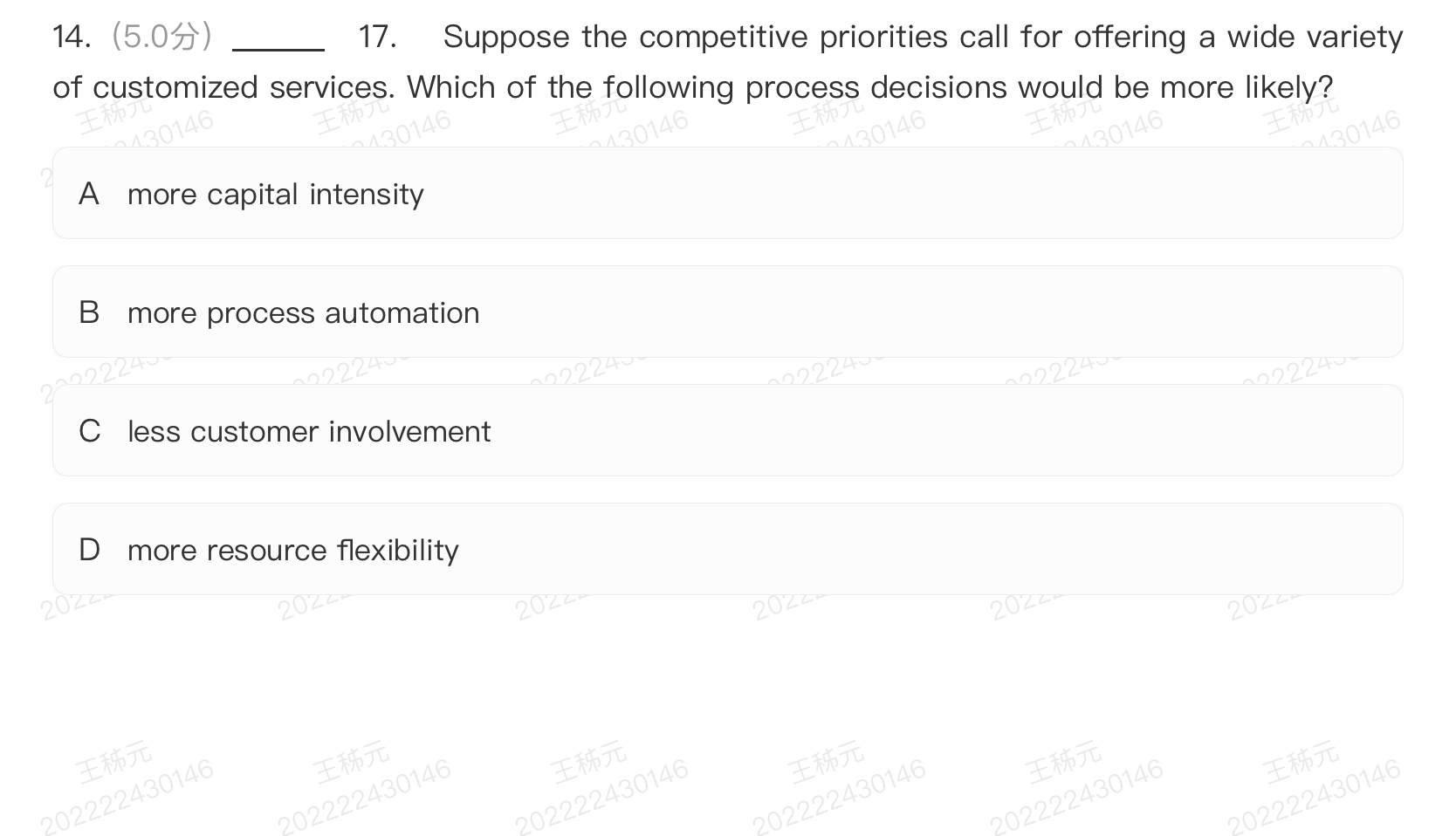 ( 5 . 0 ) Suppose the competitive priorities call