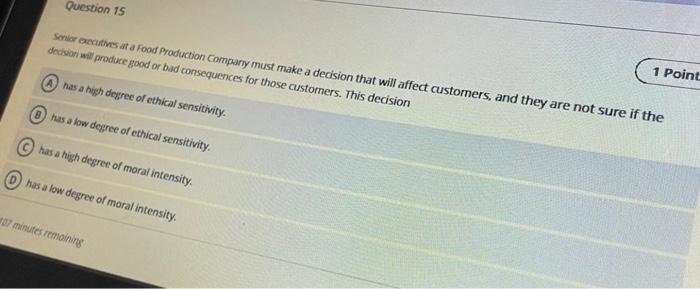 1 Point Question 15 Senior cities at a Food