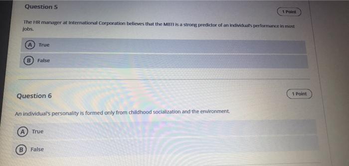 Question 5 1 Point The HR manager at