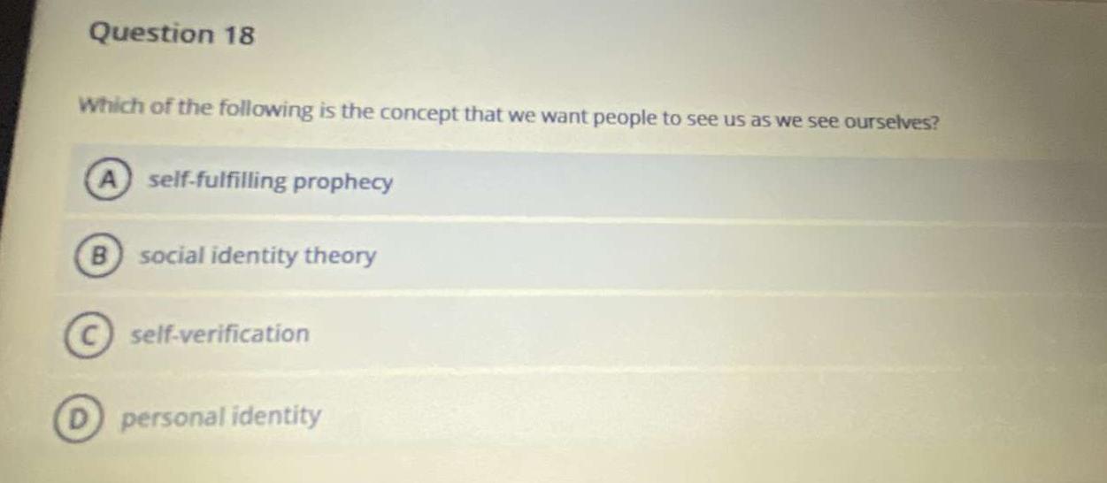 Question 18 Which of the following is the concept