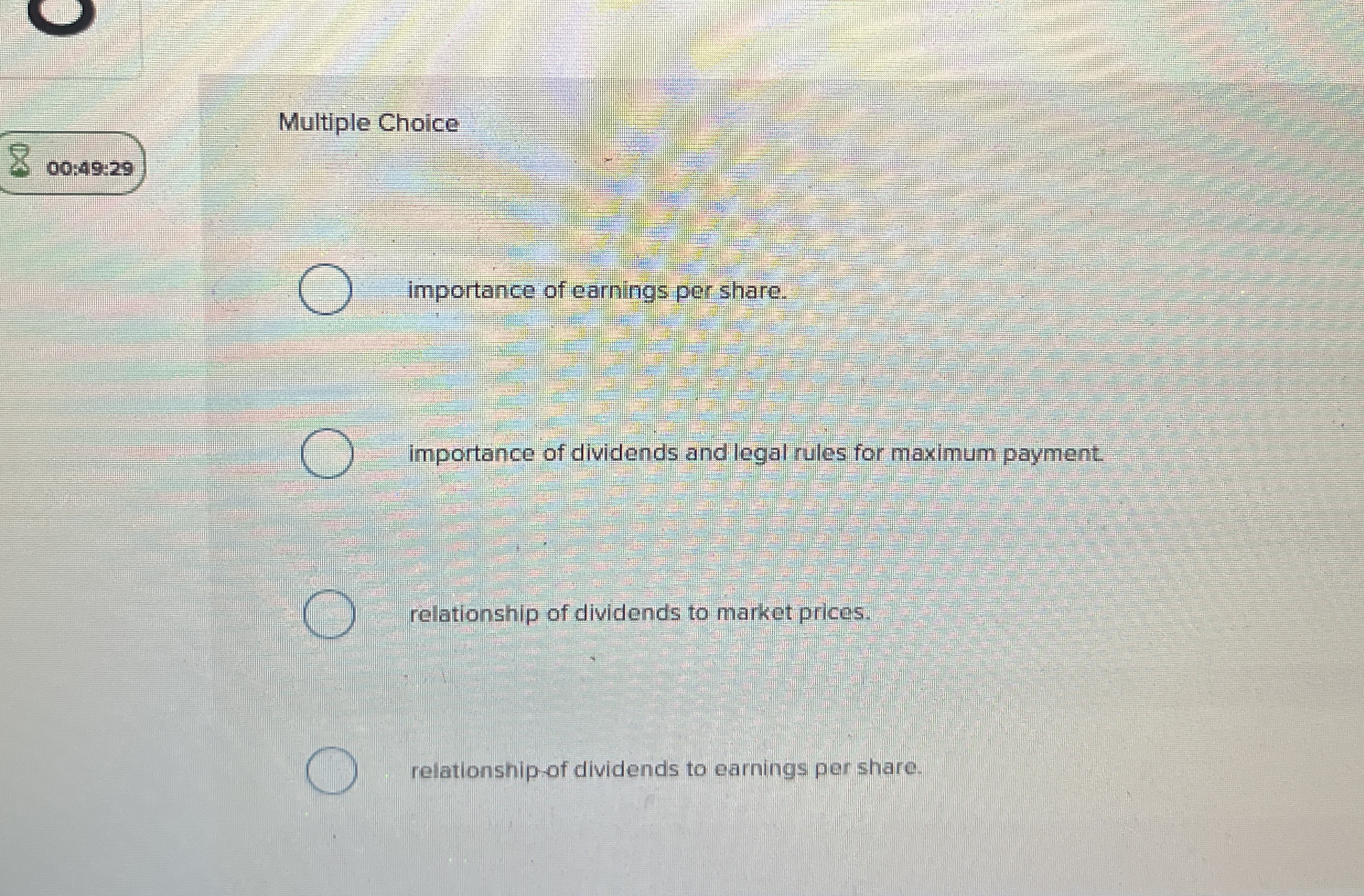 Multiple Choice 0 0 : 4 9 : 2 9 importance of