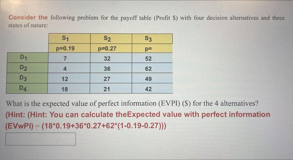 Consider the following problem for the payoff