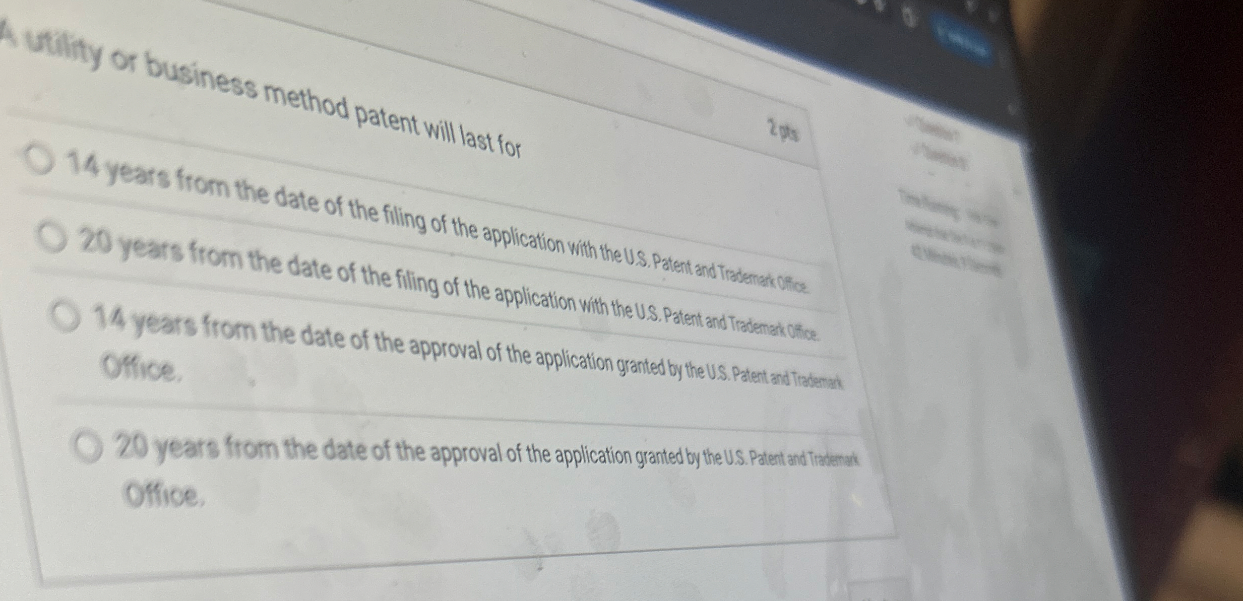 A utility or business method patent will last for