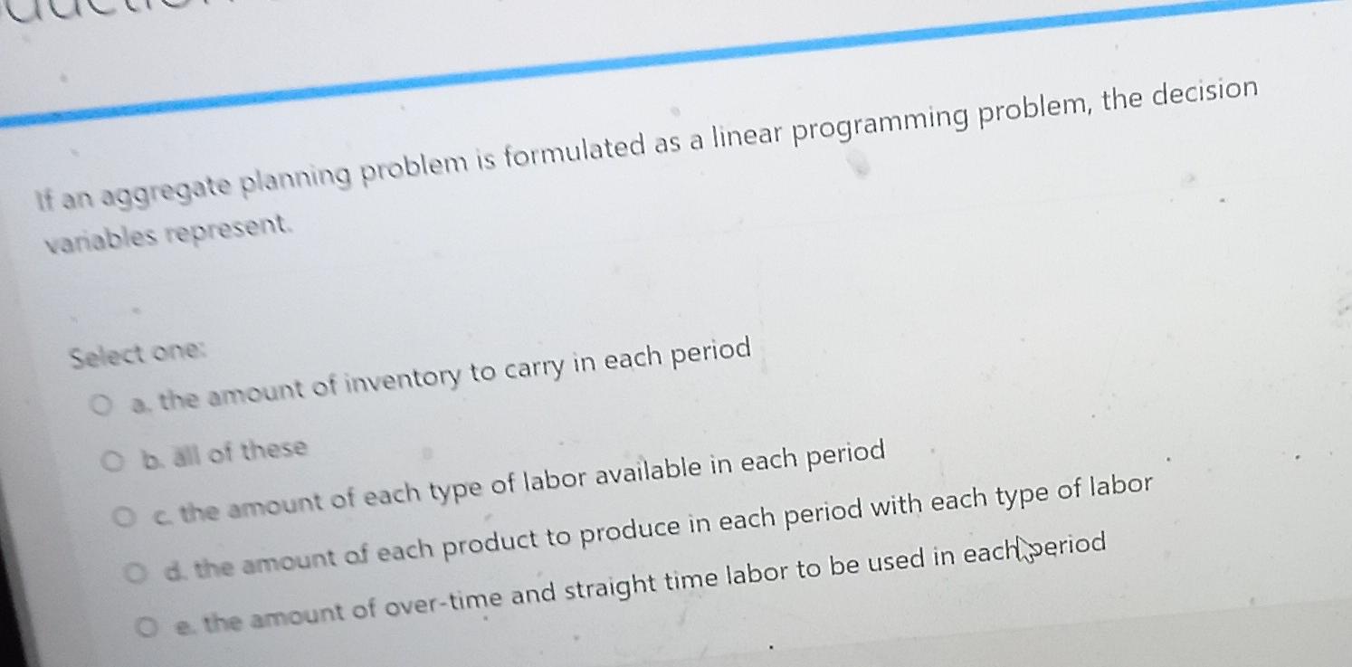 If an aggregate planning problem is formulated as