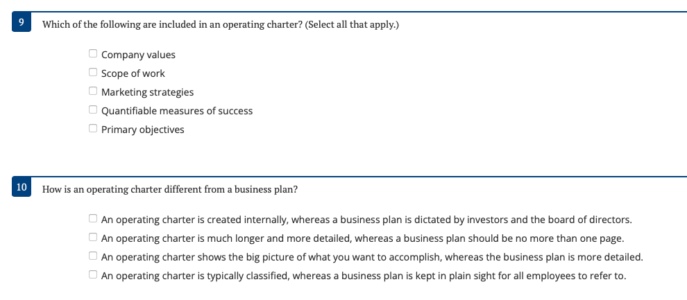 5 What is an operating charter? 0 0 0 0 A