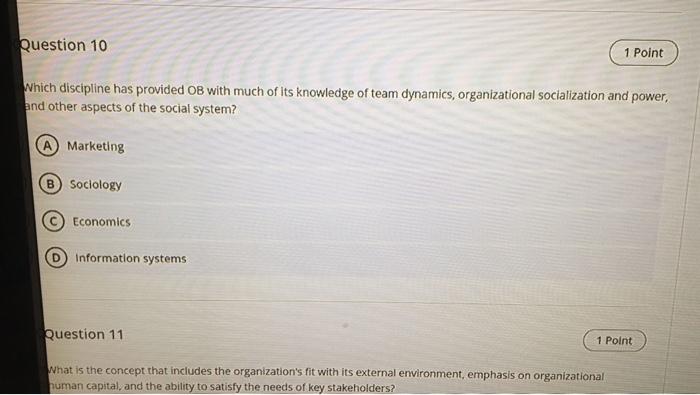 10-15 Question 10 1 Point which discipline has