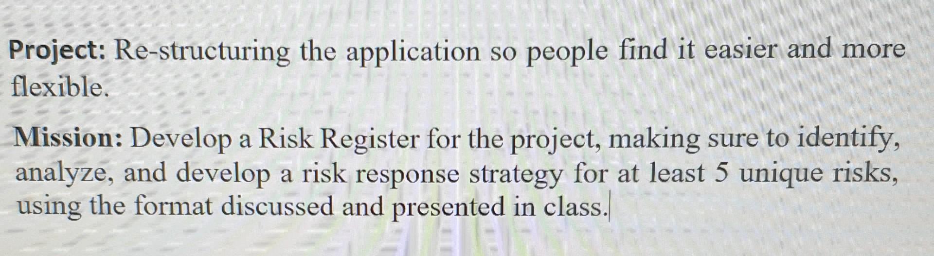 Project: Re-structuring the application so people