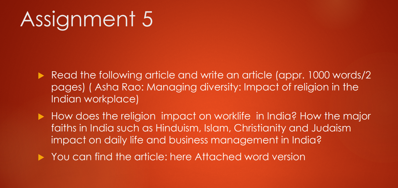 Assignment 5 Read the following article and write