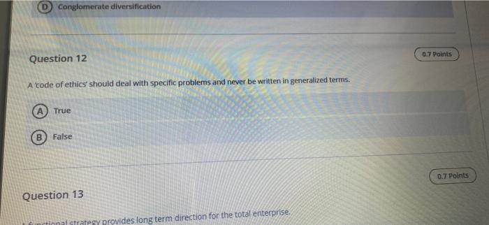 D Conglomerate diversification 0.7 Points