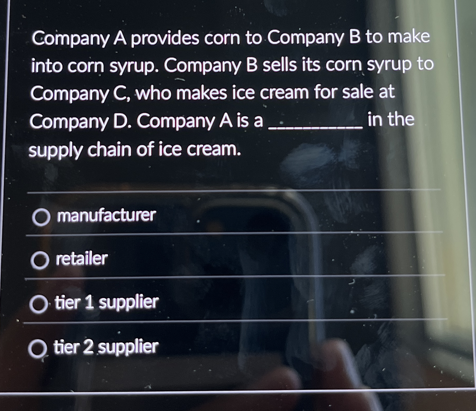 Company A provides corn to Company B to make into