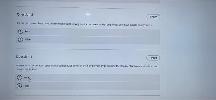 Question 3 1 Point Teams whose members have