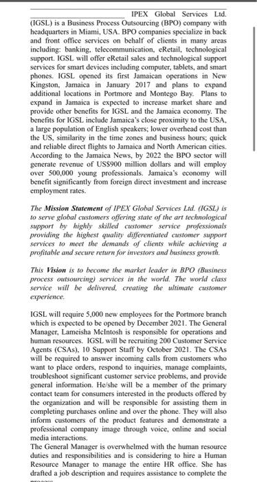 IPEX Global Services Ltd. (IGSL) is a Business