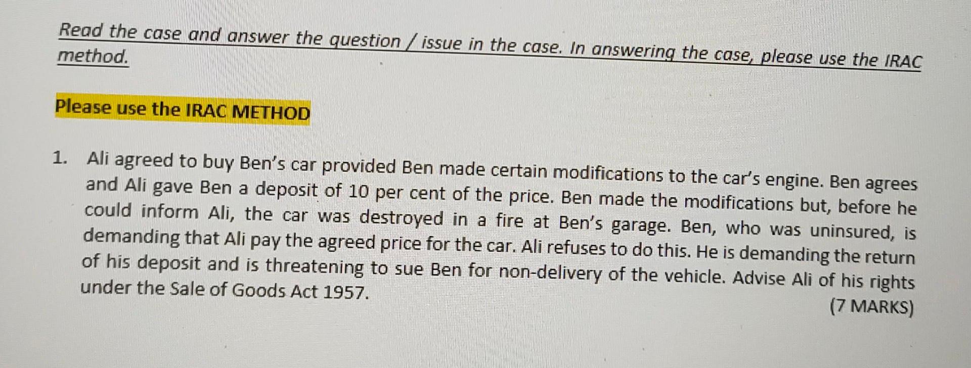 Read the case and answer the question/issue in