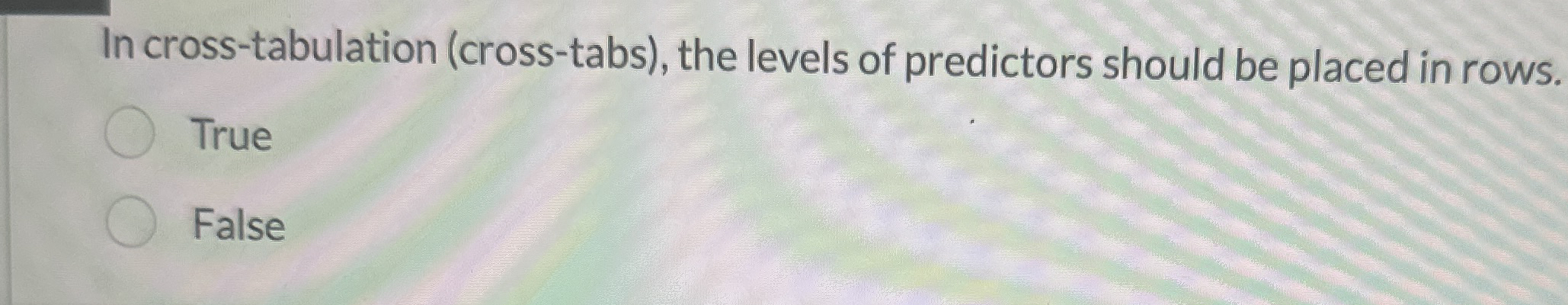 In cross - tabulation ( cross - tabs ) , the