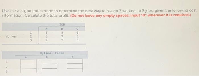 fill in the answers Use the assignment method to
