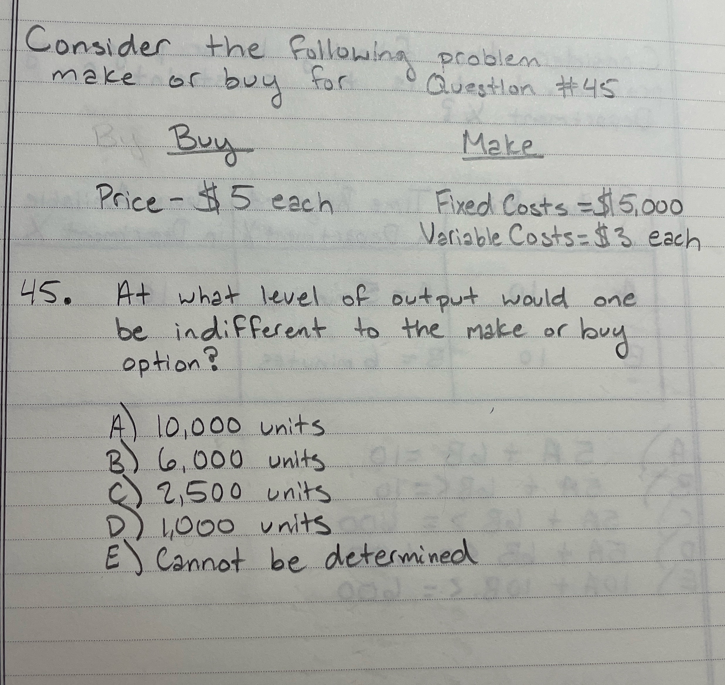 Consider the following problem make or buy for