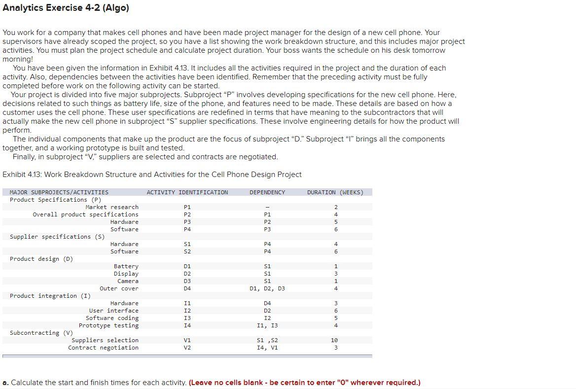 Analytics Exercise 4-2 (Algo) You work for a