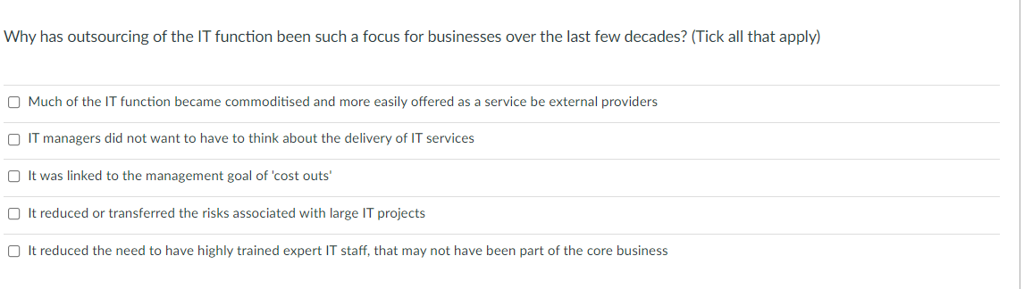 Why has outsourcing of the IT function been such