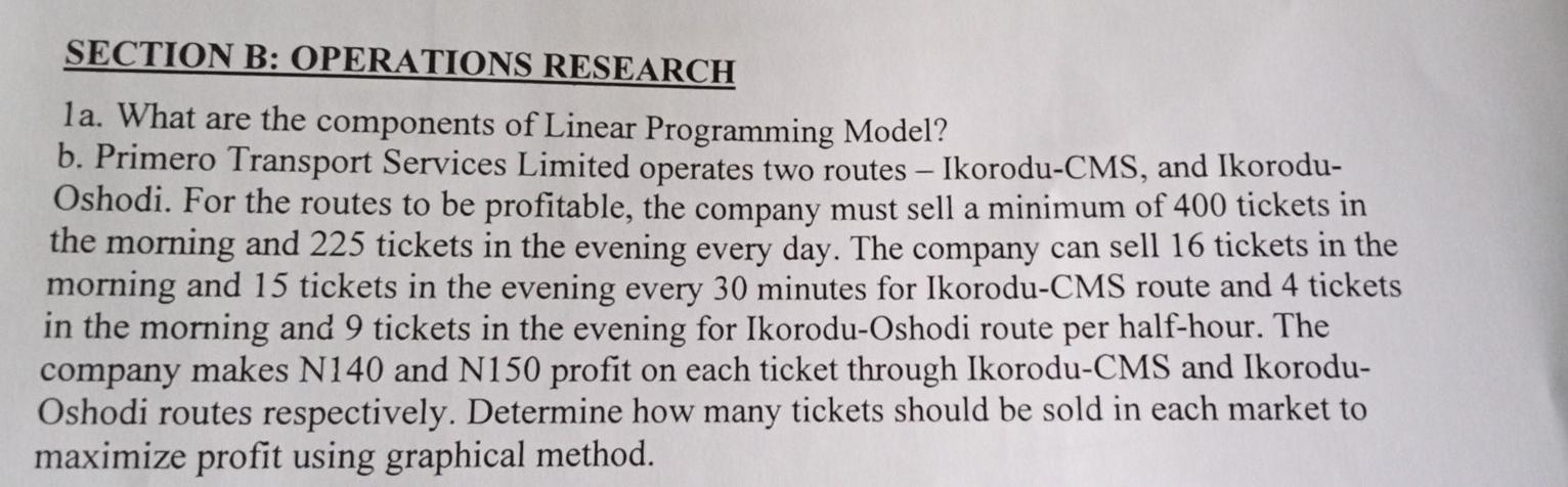 It is urgent please SECTION B: OPERATIONS