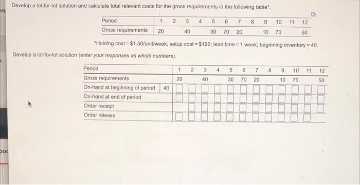 ai 9 11 12 Develop a lot-for-lot solution and