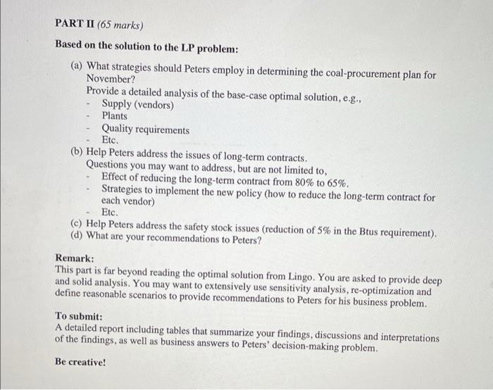 PART II (65 marks) Based on the solution to the