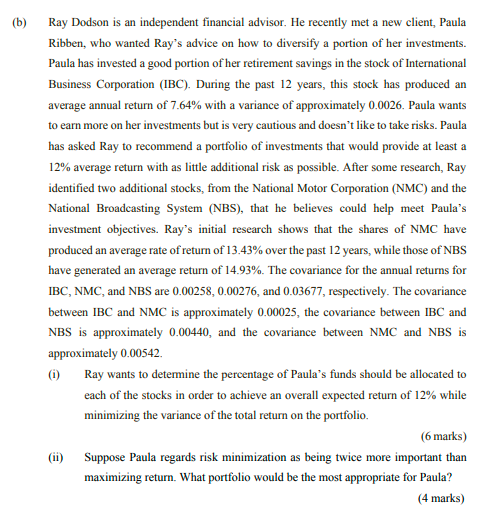 Urgent!!!!!!! (b) Ray Dodson is an independent