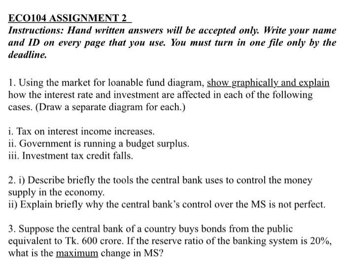 assignment need urgent ECO104 ASSIGNMENT 2