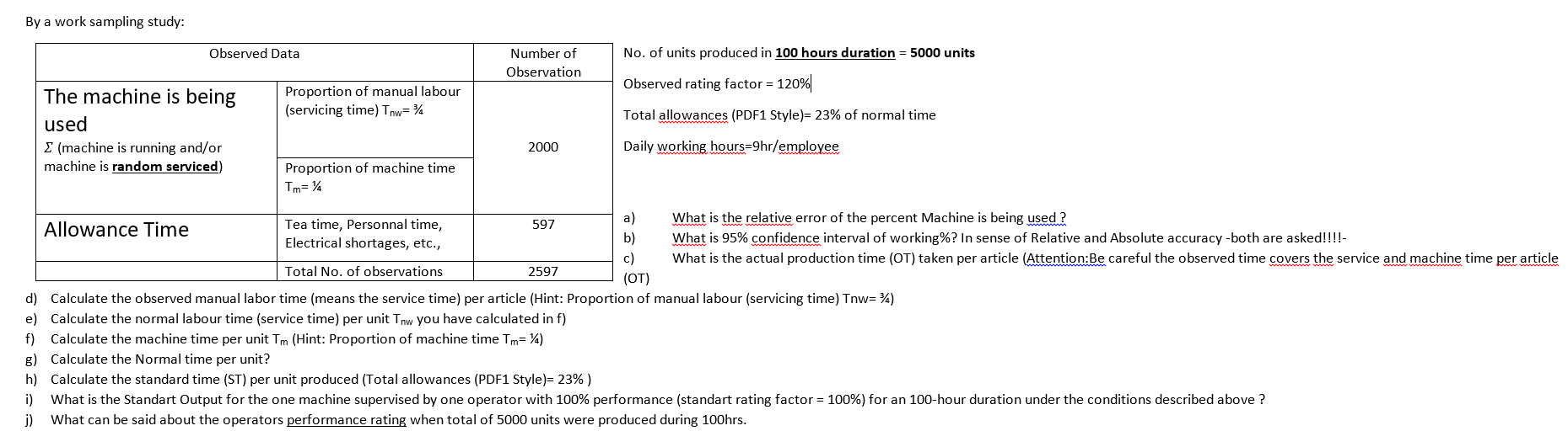 By a work sampling study: Observed Data No. of