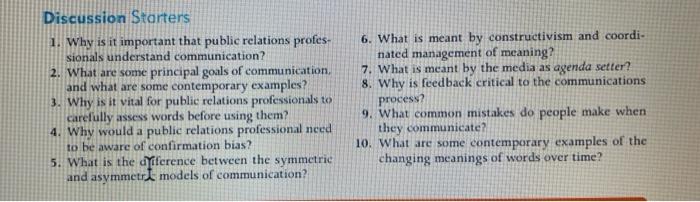 public relations Discussion Starters 1. Why is it