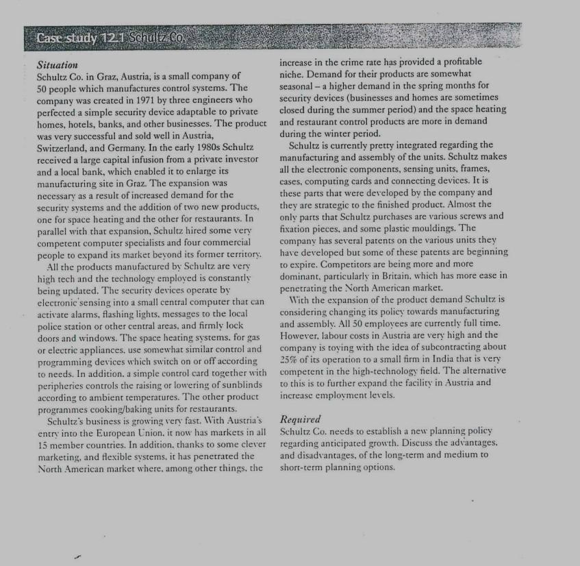 Case study 121 Schultz co, 2 Situation increase