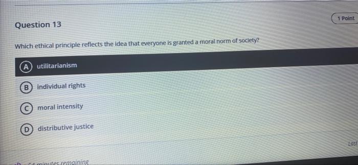 1 Point Question 13 Which ethical principle