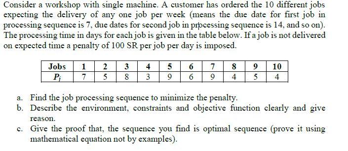 Consider a workshop with single machine. A