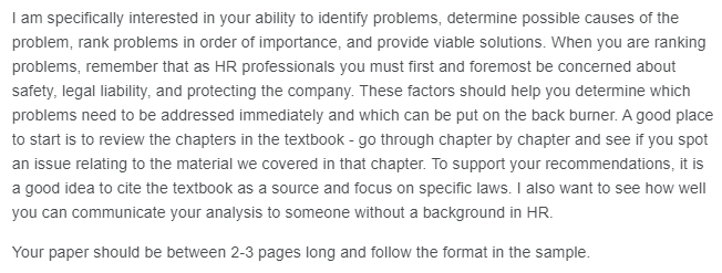 Scenario: You are the premiere HR consultant in