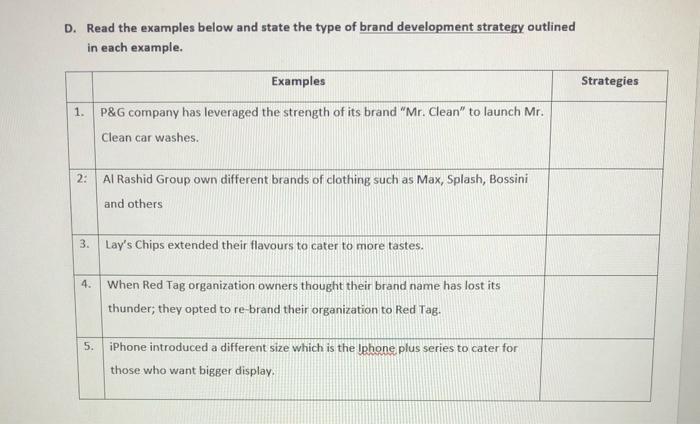 D. Read the examples below and state the type of