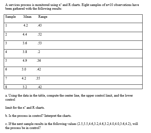 A services process i s monitored using x - and R