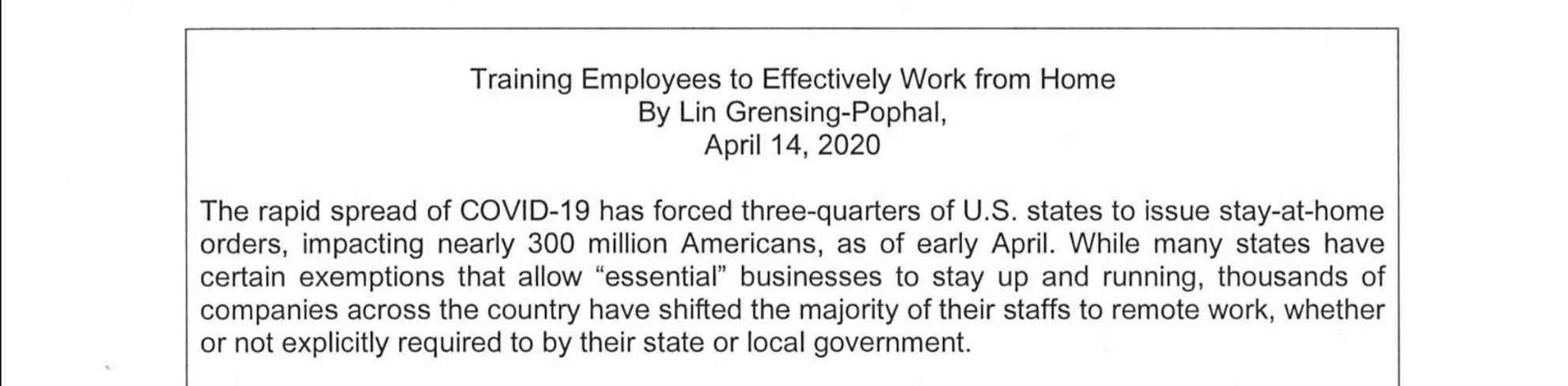 Training Employees to Effectively Work from Home