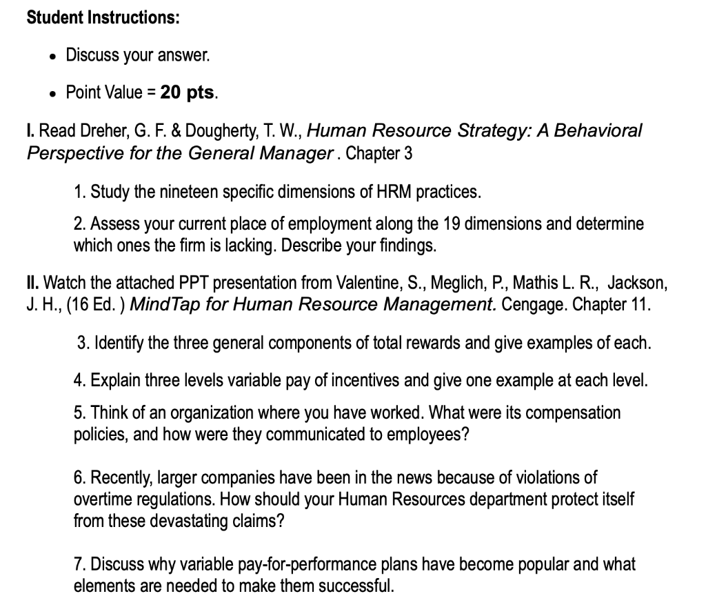 Student Instructions: Discuss your answer. Point