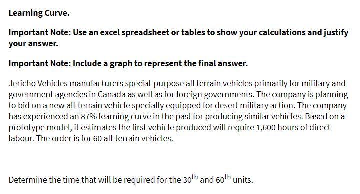 Learning Curve. Important Note: Use an excel