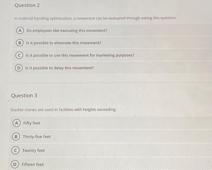 Question 2 in material handling optimization, a