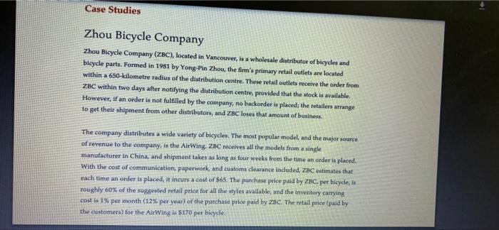answer please Case Studies Zhou Bicycle Company