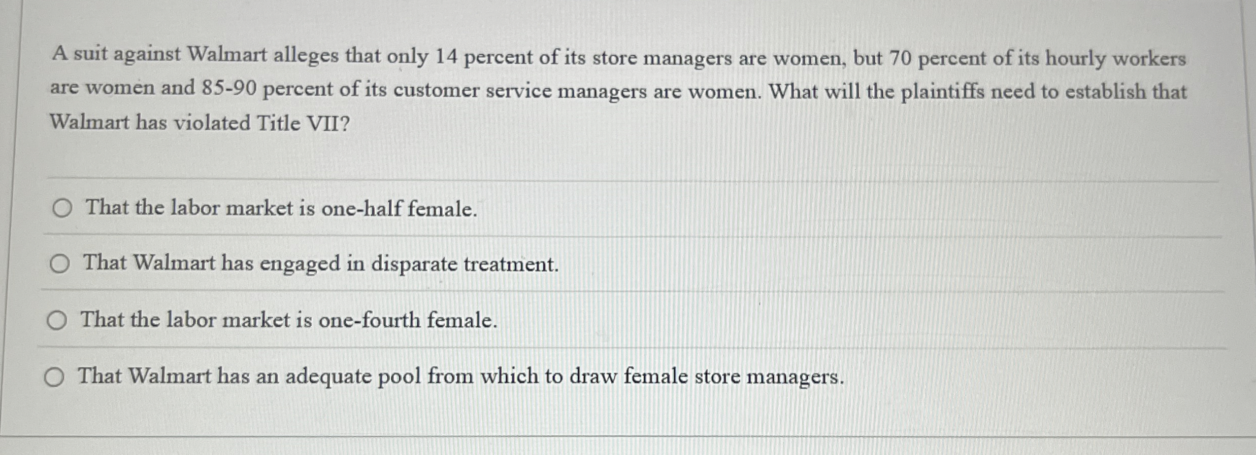 A suit against Walmart alleges that only 1 4