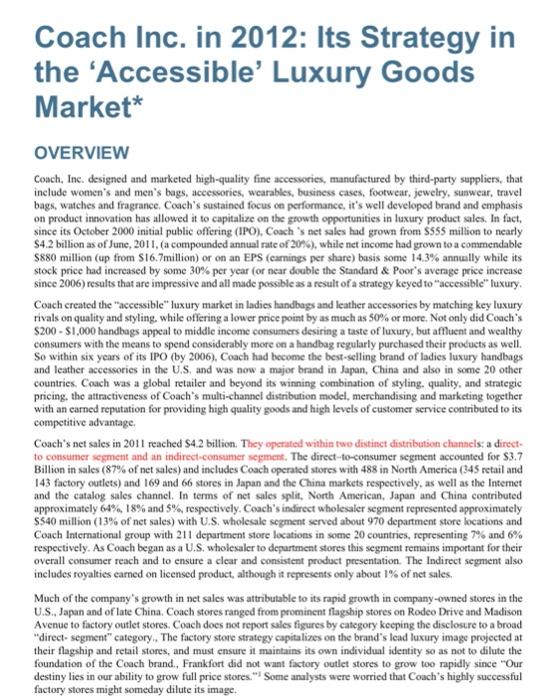 Coach Inc. in 2012: Its Strategy in the