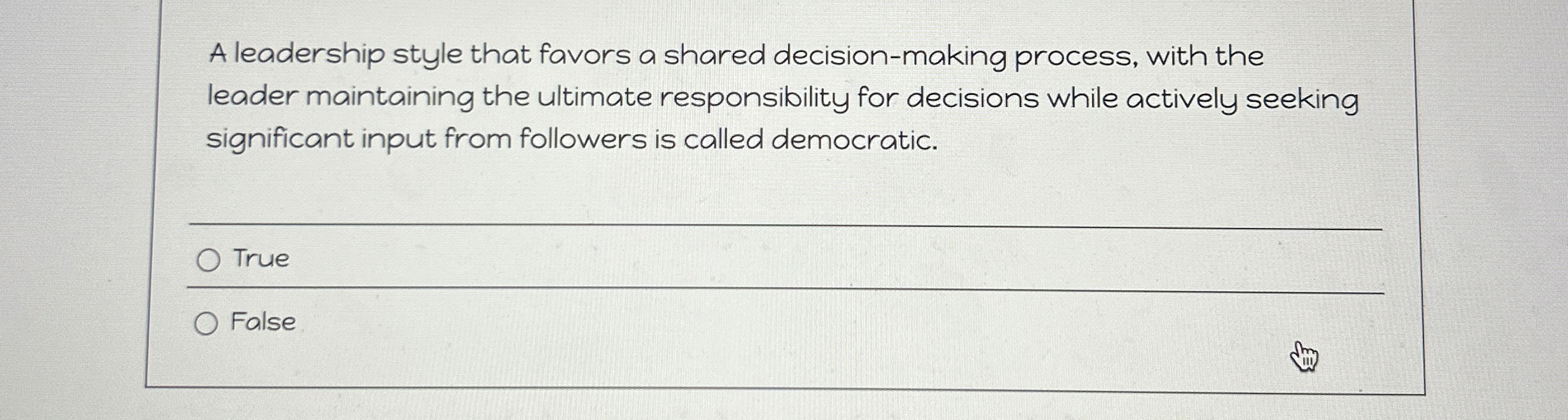 A leadership style that favors a shared decision