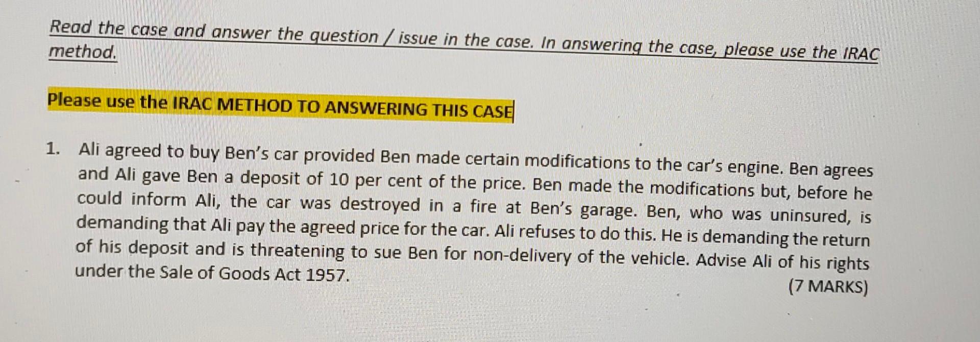 Read the case and answer the question / issue in