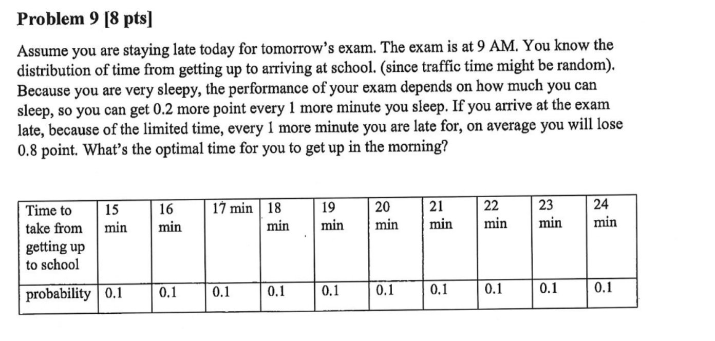 Problem 9 [ 8 pts ] Assume you are staying late