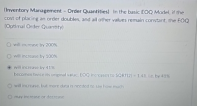( Inventory Management - Order Quantities ) In