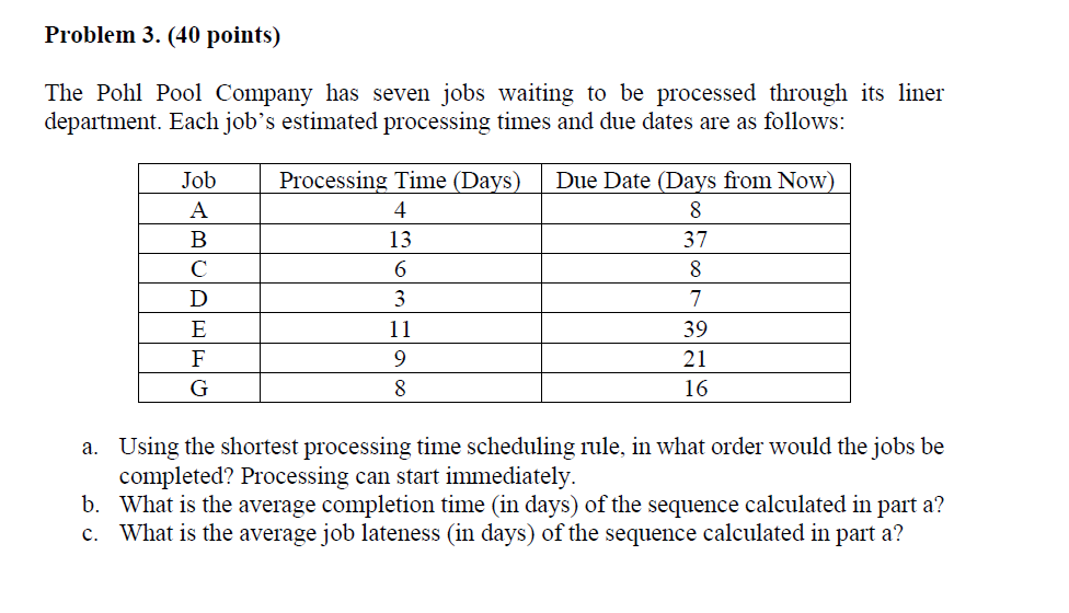 Problem 3 . ( 4 0 points ) The Pohl Pool Company