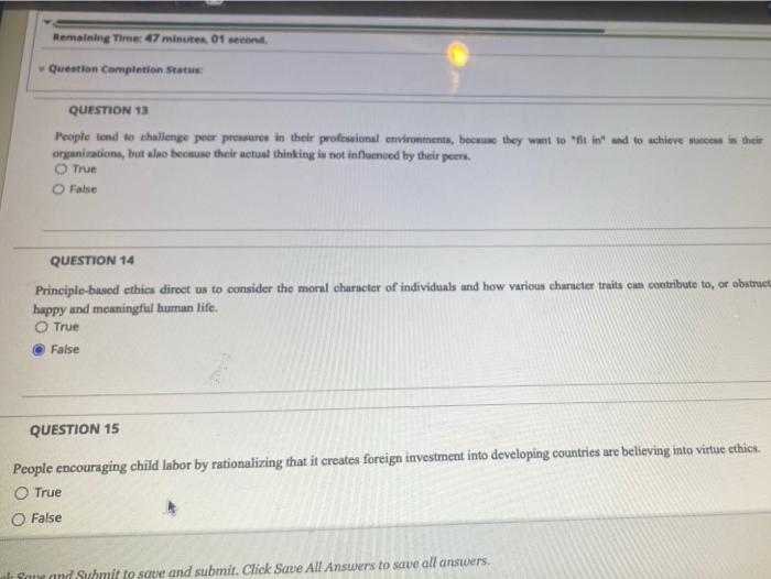 Q13, 15 Remaining Time 47 minutes, 01 second